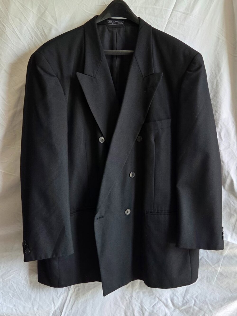 Gianelli Men's Solid Black Double Breasted Suit Jacket Blazer 50R